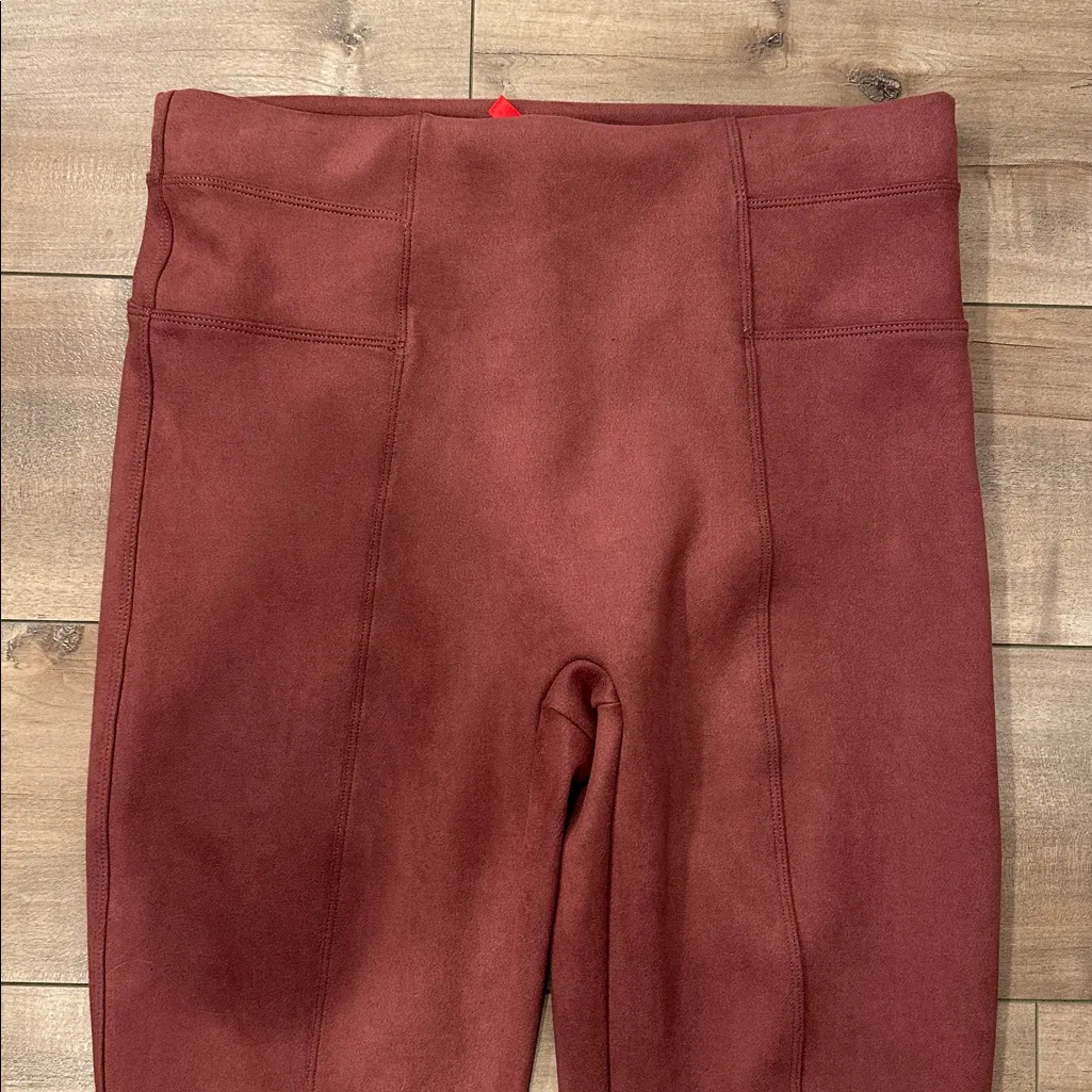 SPANX Faux Suede Leggings Rich Rose Pink High Waist Sz L - Image 9