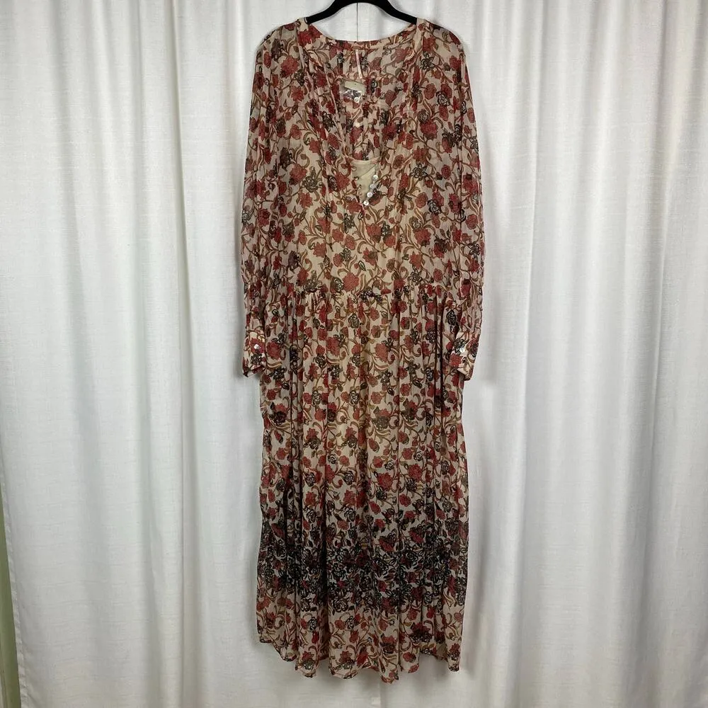 Free People Brown Floral See It Through Maxi Dress Sz.M NWT - Image 6