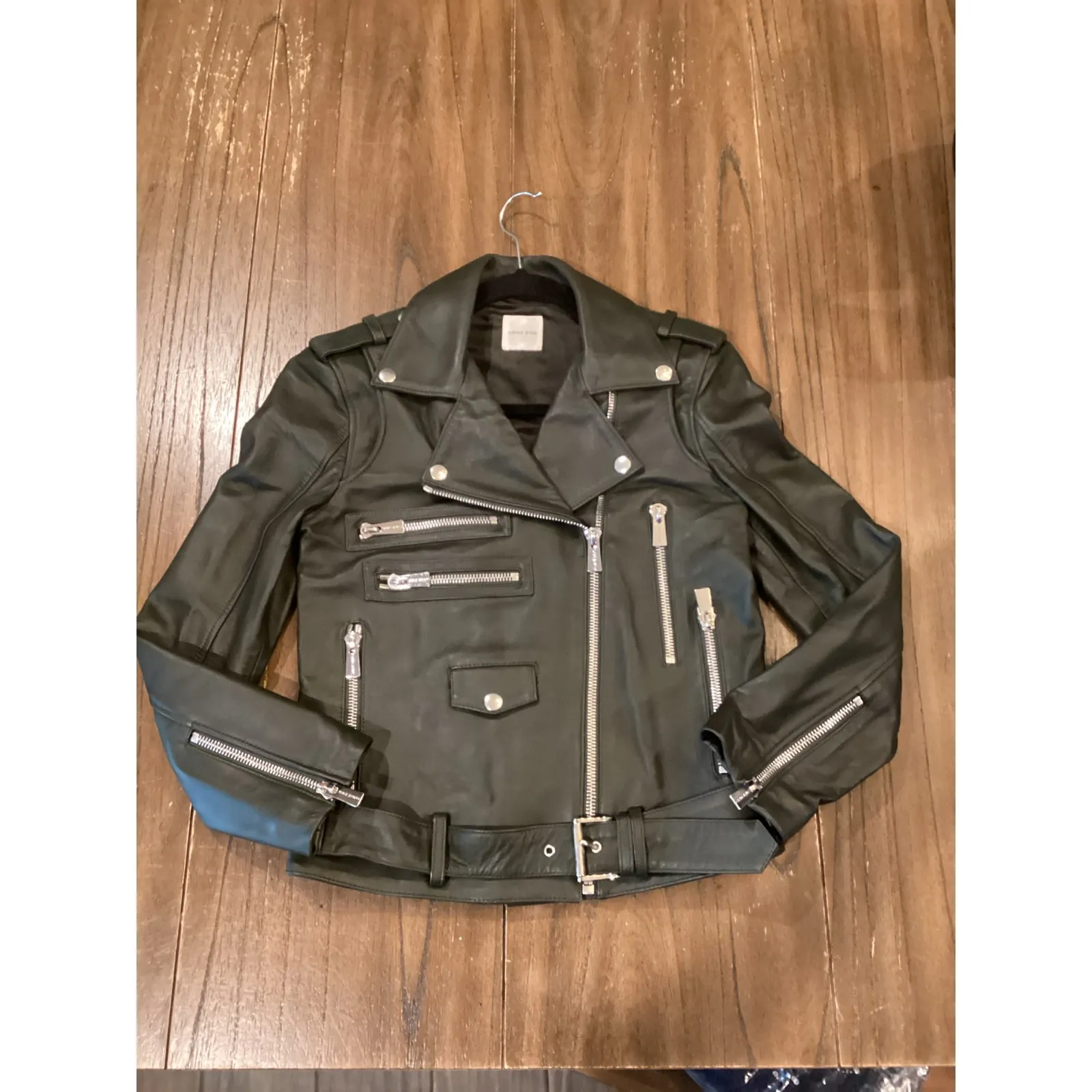 ANINE BING  moto biker olive black lamb leather jacket XS - Image 3