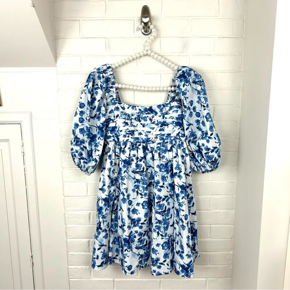 Abercrombie & Fitch Emerson Poplin Blue Floral Puff Sleeve Mini Dress Size S - Image 3