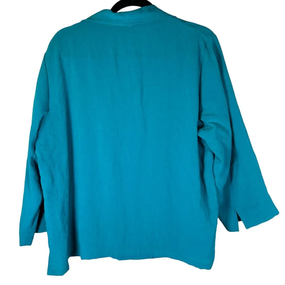 Fridaze Sailor Blue Teal Shirt Jacket Shacket Shell Linen 3/4 Sleeve 0X NEW - Image 6