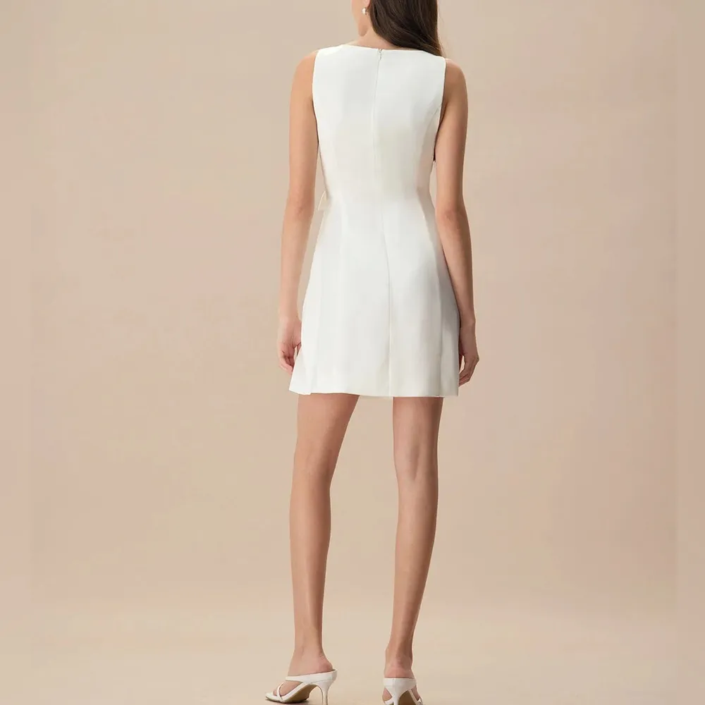 Rihoas White Boat Neck Bowknot Satin Mini Dress Size M - Image 5