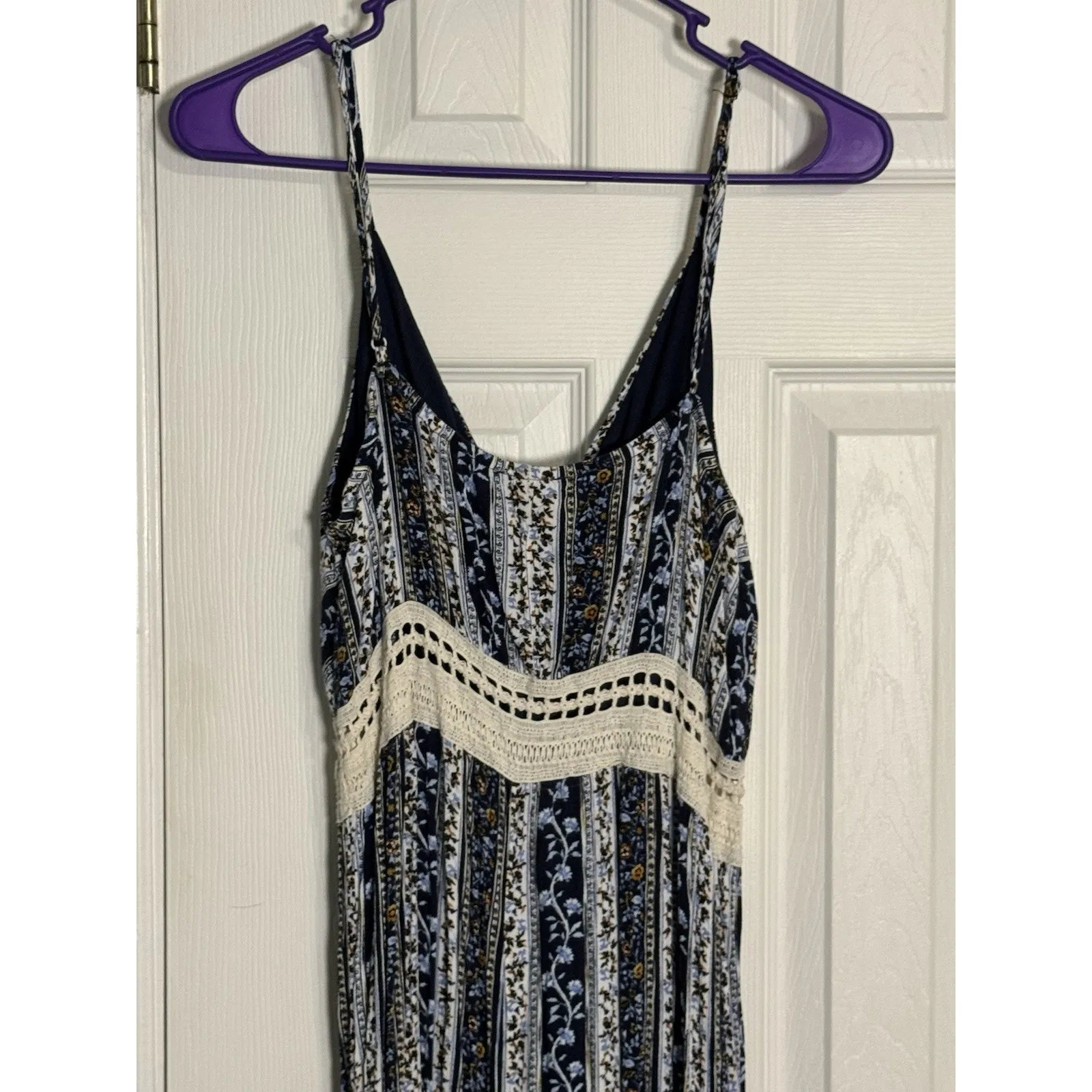 Justify Blue/White Jumpsuit, Crotchet Cut Middle, Split Leg Sides, XL - Image 4