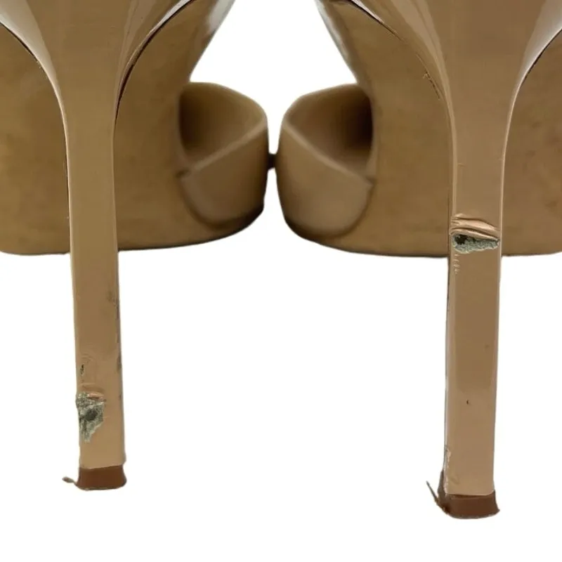 Manolo Blahnik Beige Pointed Toe Patent Leather Slip On D'Orsay Pump Heels Sz 8 - Image 5