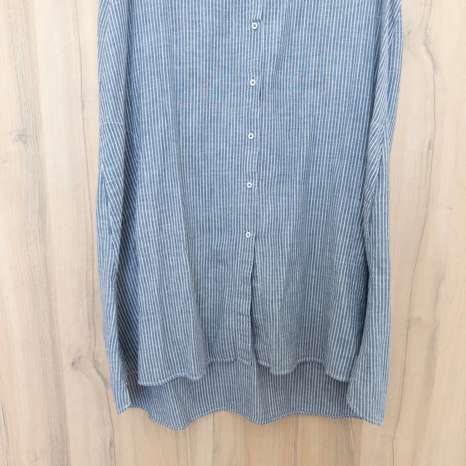 Zara Womens Sleeveless Button Up Shirt Tunic Size XL Blue White Stripe Coastal - Image 3