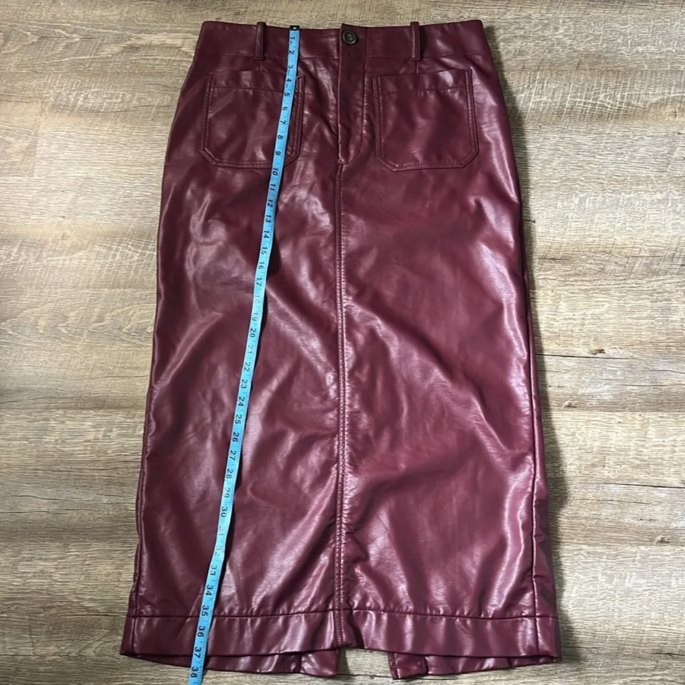 Maeve By Anthropologie Maroon Faux Leather Midi Skirt Size Large - Image 3