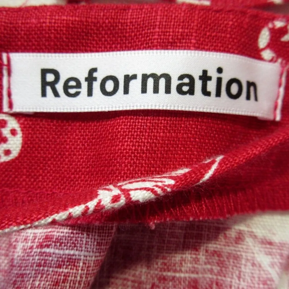 NWT Reformation Pepper in Wildlife Red White Linen Lace-up Back Midi Dress 2 - Image 5