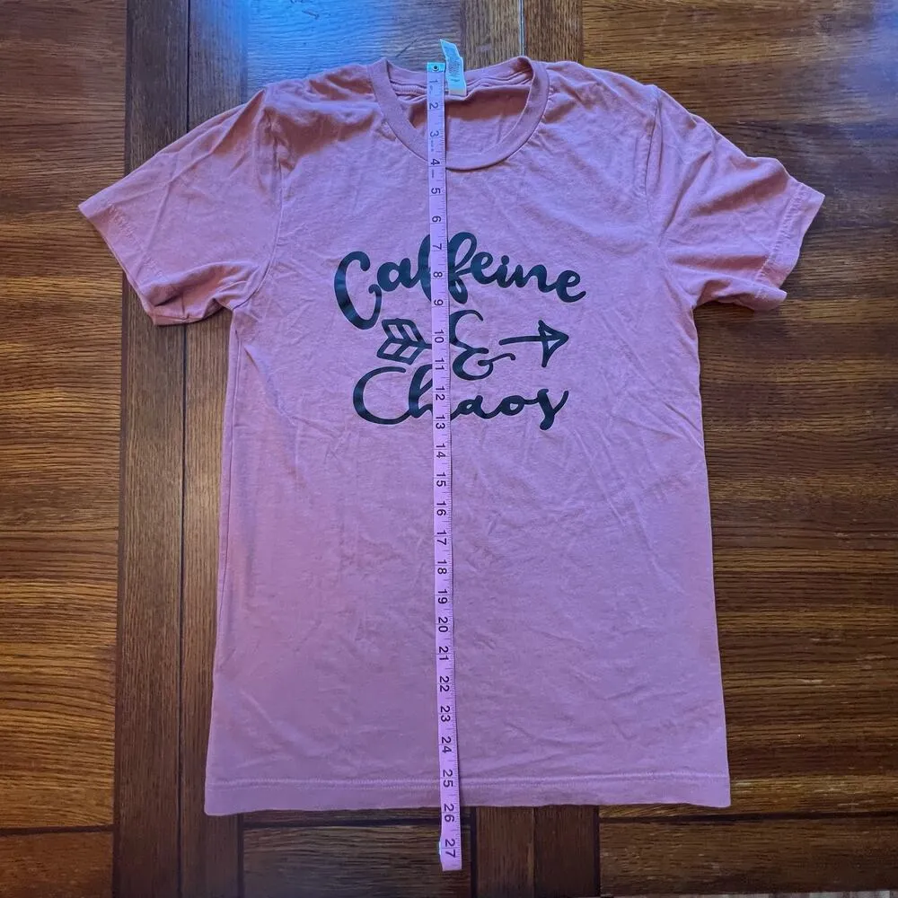 Caffeine & Chaos Pink Short Sleeve Crew Neck T-Shirt Coffee Drinker Top Small - Image 7