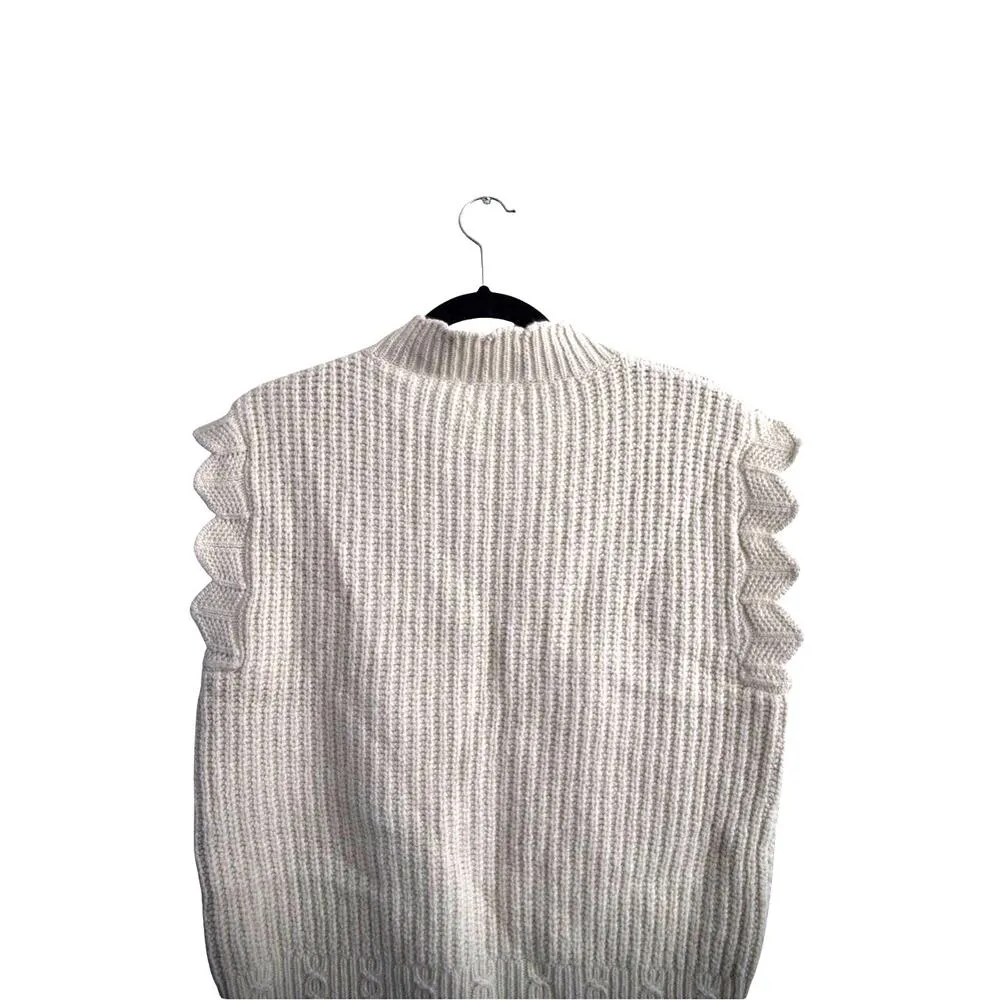 Sandro Cable Knit Wool Blend Beige Sweater Vest Women's Size Small - Image 10