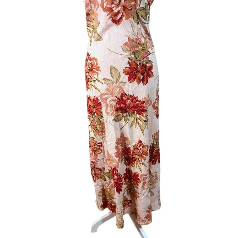 Anthropologie Paper Heart Pink Floral Sleeveless Linen Midi Dress Size Small NWT - Image 3