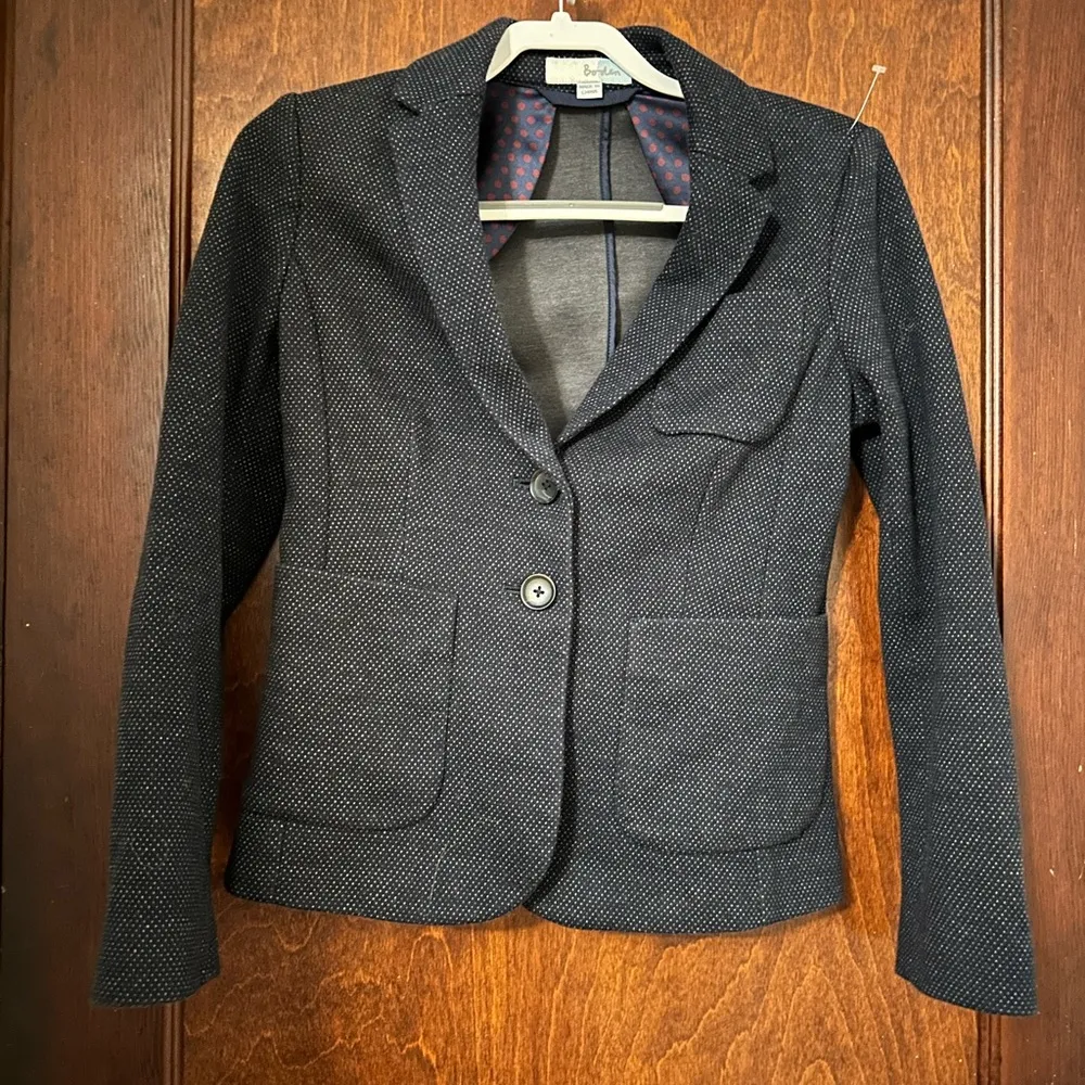Boden Navy Blue Dotted Cotton Blend Blazer Size 4 - Image 2