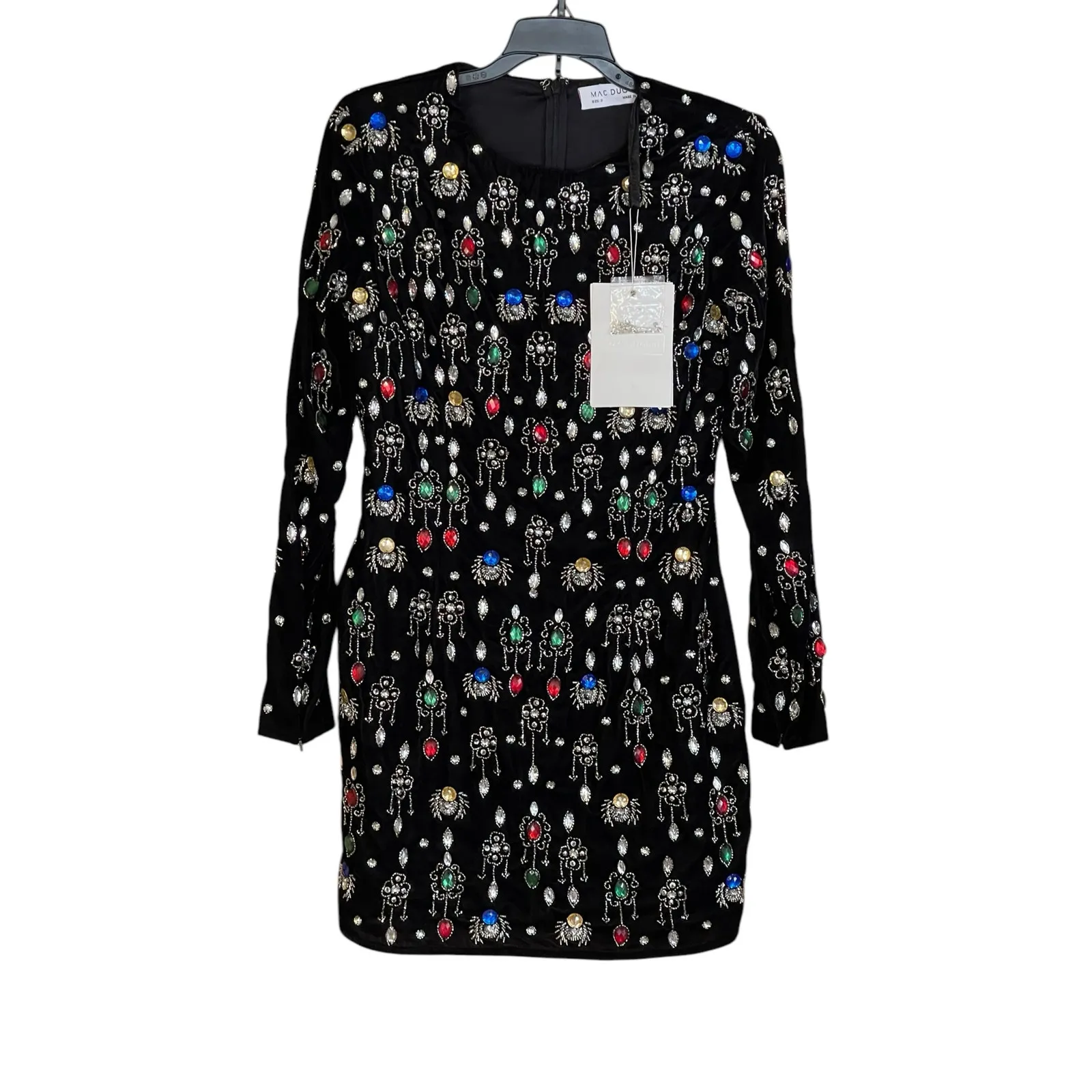 Mac Duggal NWT Size 0 LBD Style 93811 Black Long Sleeve Embellished Mini Dress - Image 11