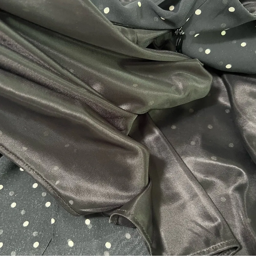 ZARA Basic Black Polka Dot Ruffle Chiffon Top - Size L Romantic Coquette - Image 8