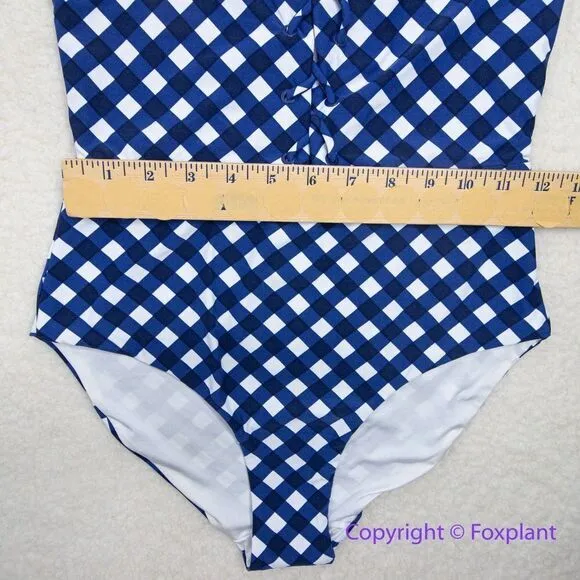 NEW Onia Raquel blue white gingham check raquel one piece swimsuit, size M - Image 5