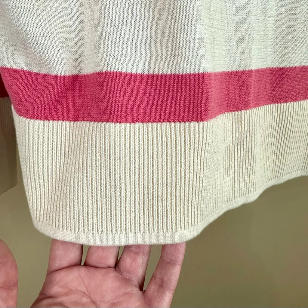 Time and Tru Pink Cream & Red Knit Heart Striped Long Sleeve Sweater Medium - Image 5
