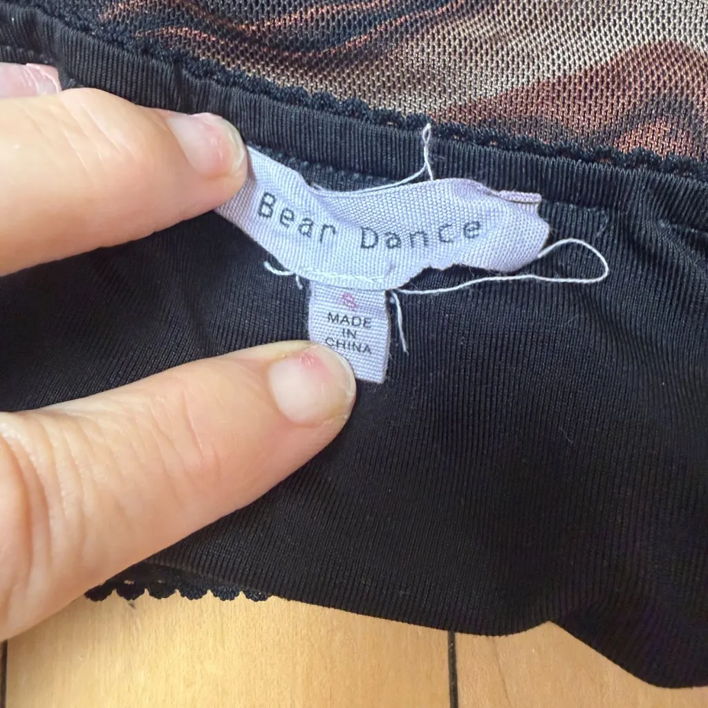 Bear Dance Brown Mesh Swirl Pattern Tube Crop Top Size Small - Image 6