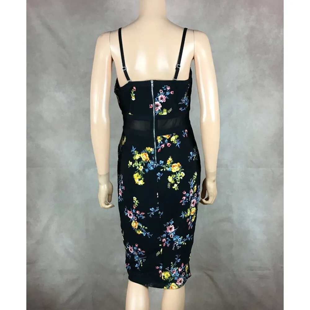 Black Floral Bodycon Midi Dress NWT SMALL - Image 2