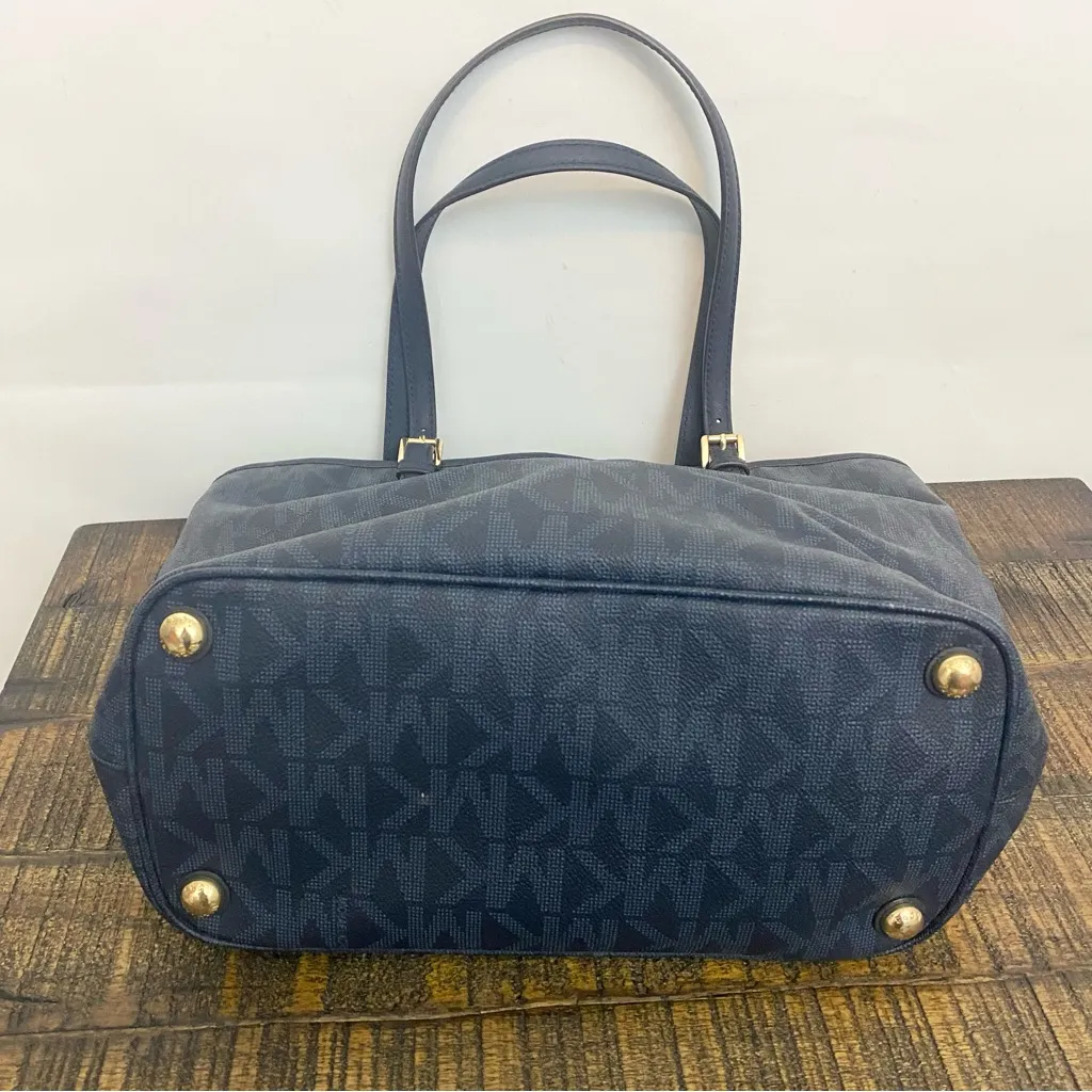 Michael Kors Jet Set Large Snap Pocket Tote Blue handbag purse bag monogram - Image 4