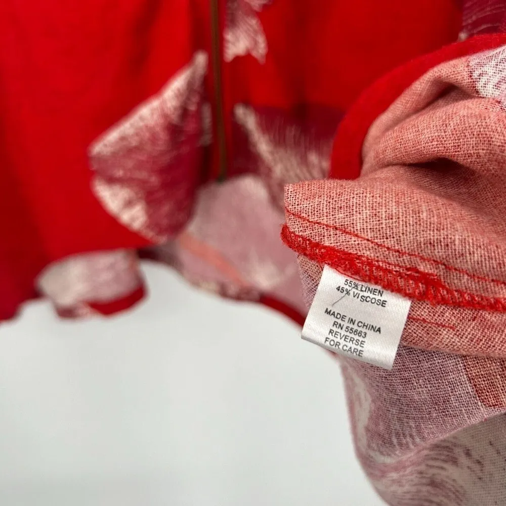 NEW For Cynthia Linen Blend Sleeveless Jacket Red Floral Asymmetric Pock… - Image 10