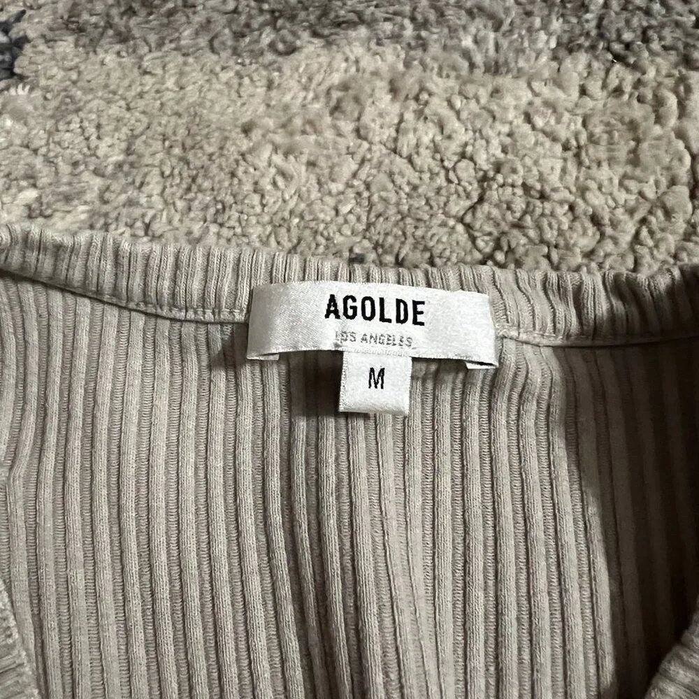 Agolde Women's Bea Crew Neck Racerback Ribbed Jersey Cutaway Tank Top Size M - Image 11