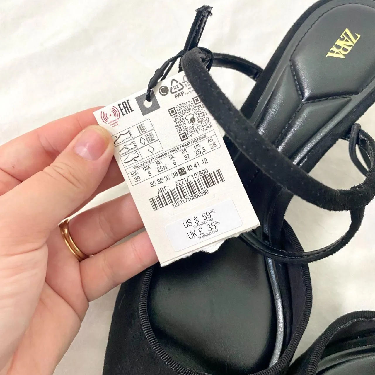 NWT Zara Vampy Black Faux Suede Slingback Gold Kitten High Heels US 8 - Image 7