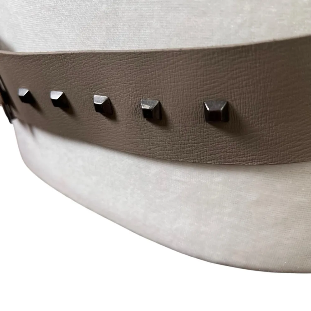 COP COPINE 100% Genuine Leather Studded Statement Belt Logo Women’s Sz Medium Gray - Image 4