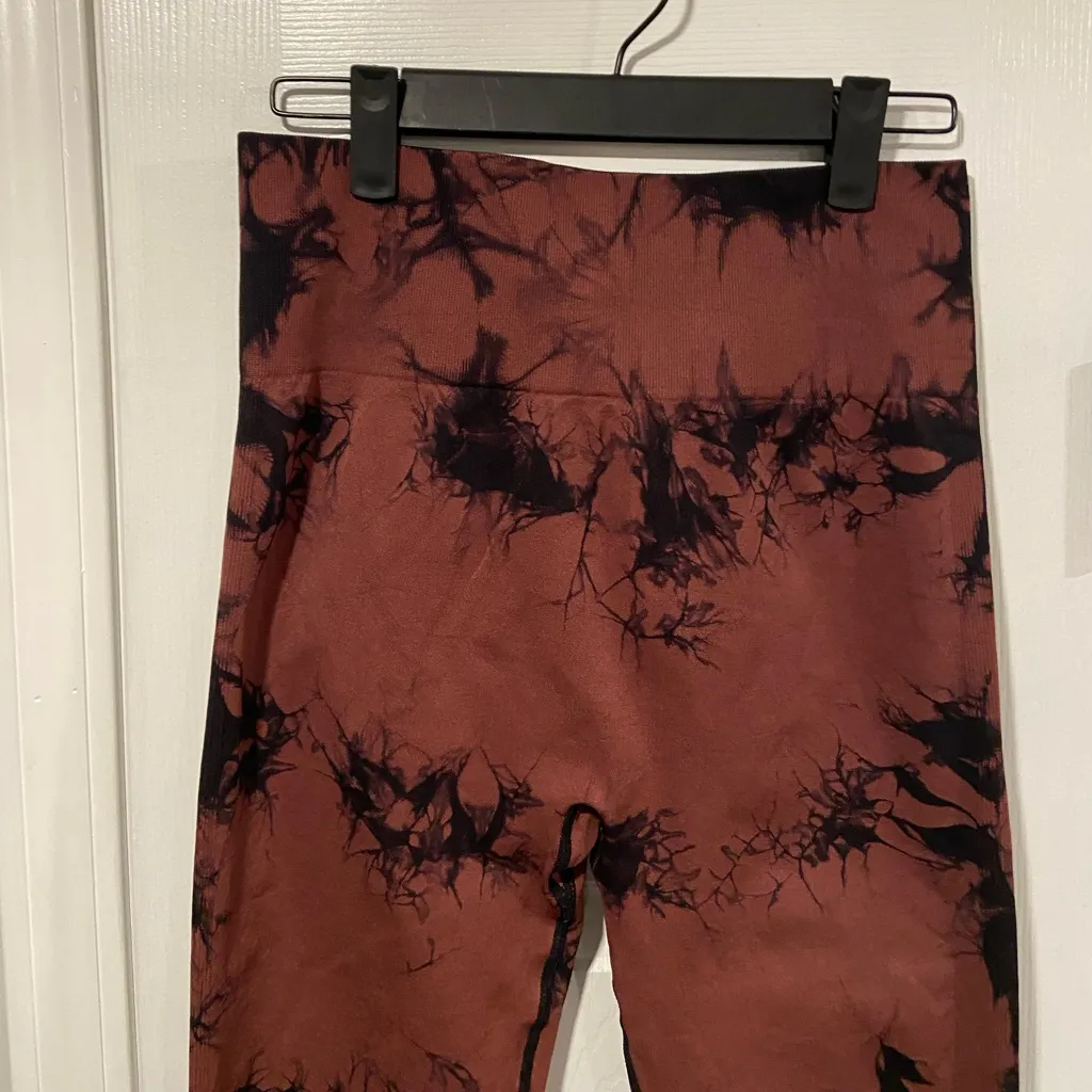 Black Brown Tie Dye Size L High Waist Body Sculpting Butt Lift Gym Leggings Size L - Image 2