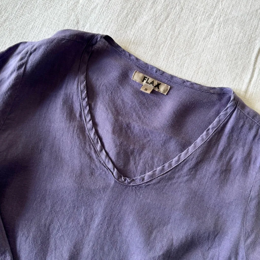 Flax Purple Linen V- Neck Tunic, Small - Image 3