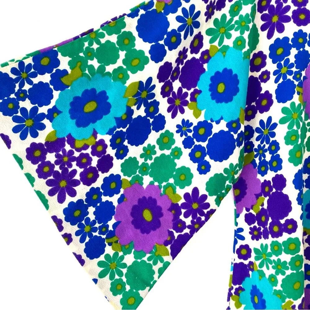 Vintage Top Drawer Newport Beach 70s Groovy Hippie Blouse size 12 Purple Flowers - Image 4