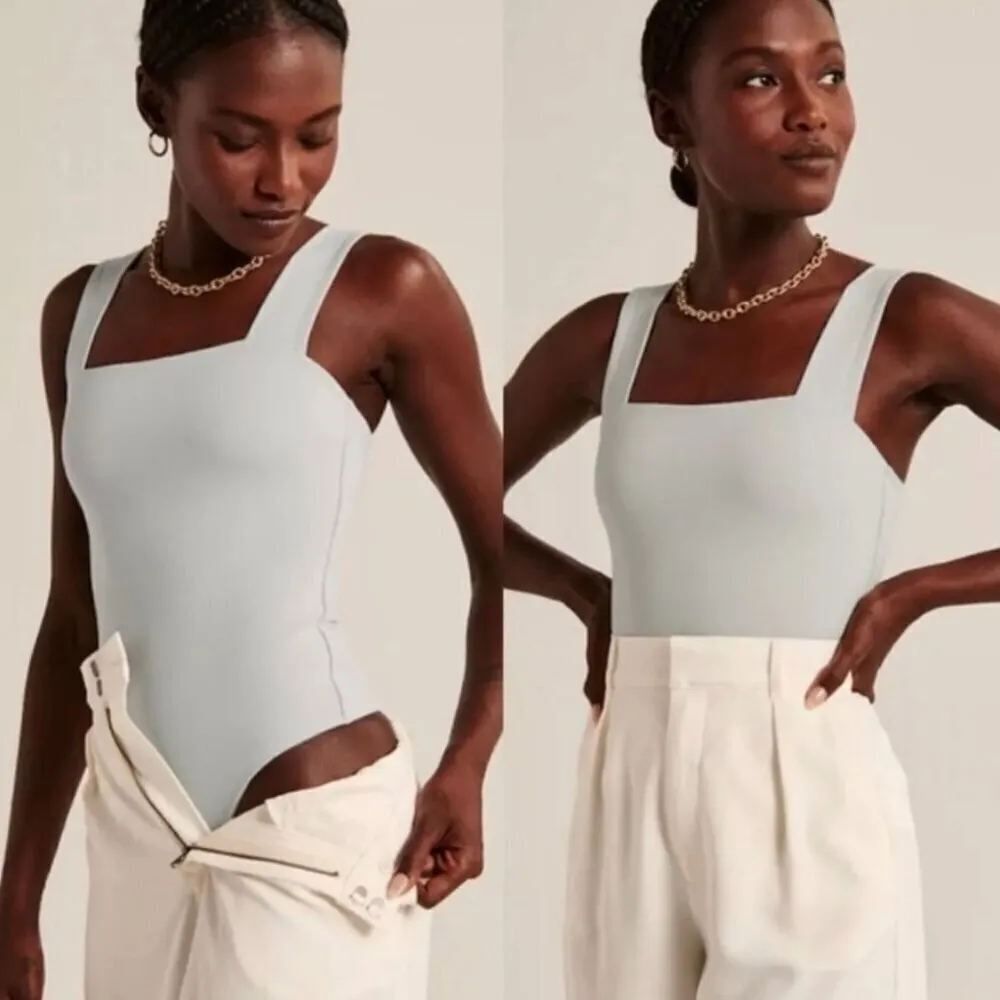 Abercrombie Soft A&F Square Neck Wide‎ Strap Bodysuit in Light Blue Size Large - Image 2