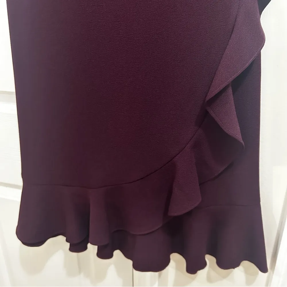 Karl Lagerfeld Eggplant Purple Ruffled Cap Sleeve Tiered Mini Dress Size 6 - Image 4