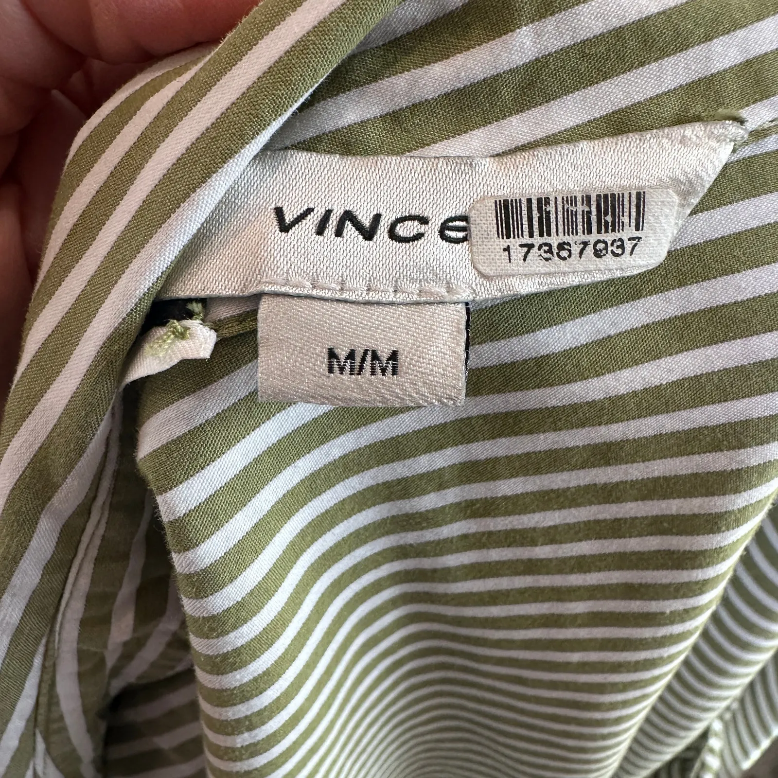 Vince Olive Striped Shirt Wrap Sheath Dress MEDIUM Work Cotton Designer $400 - Image 12