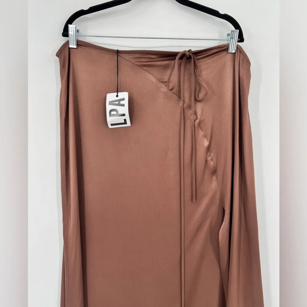 🆕 NWT LPA Revolve Hanson Midi Skirt Satin Cut Out Tie Split Chocolate Brown XL - Image 10