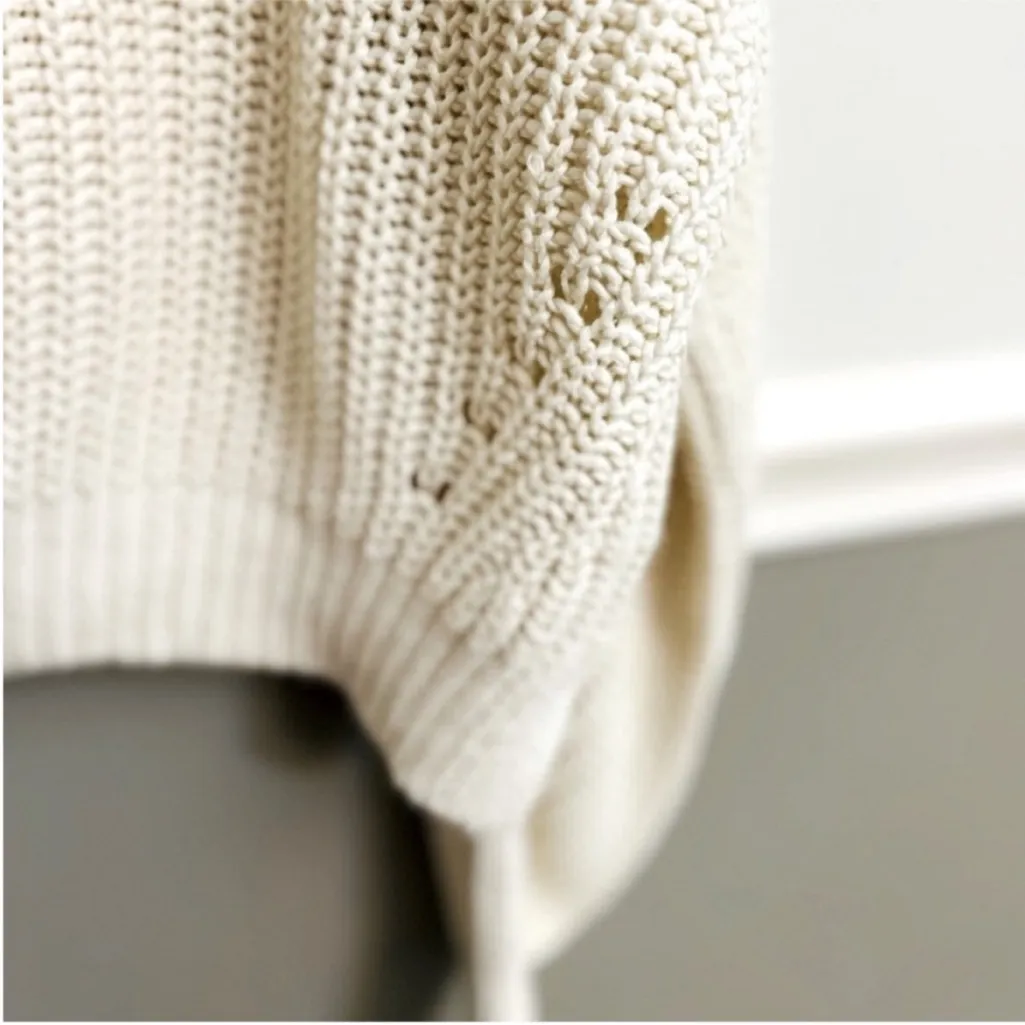 La Ligne Ivory Cream Cable Knit Balloon Sleeve Crew Neck Sweater Extra Small Size XS - Image 6