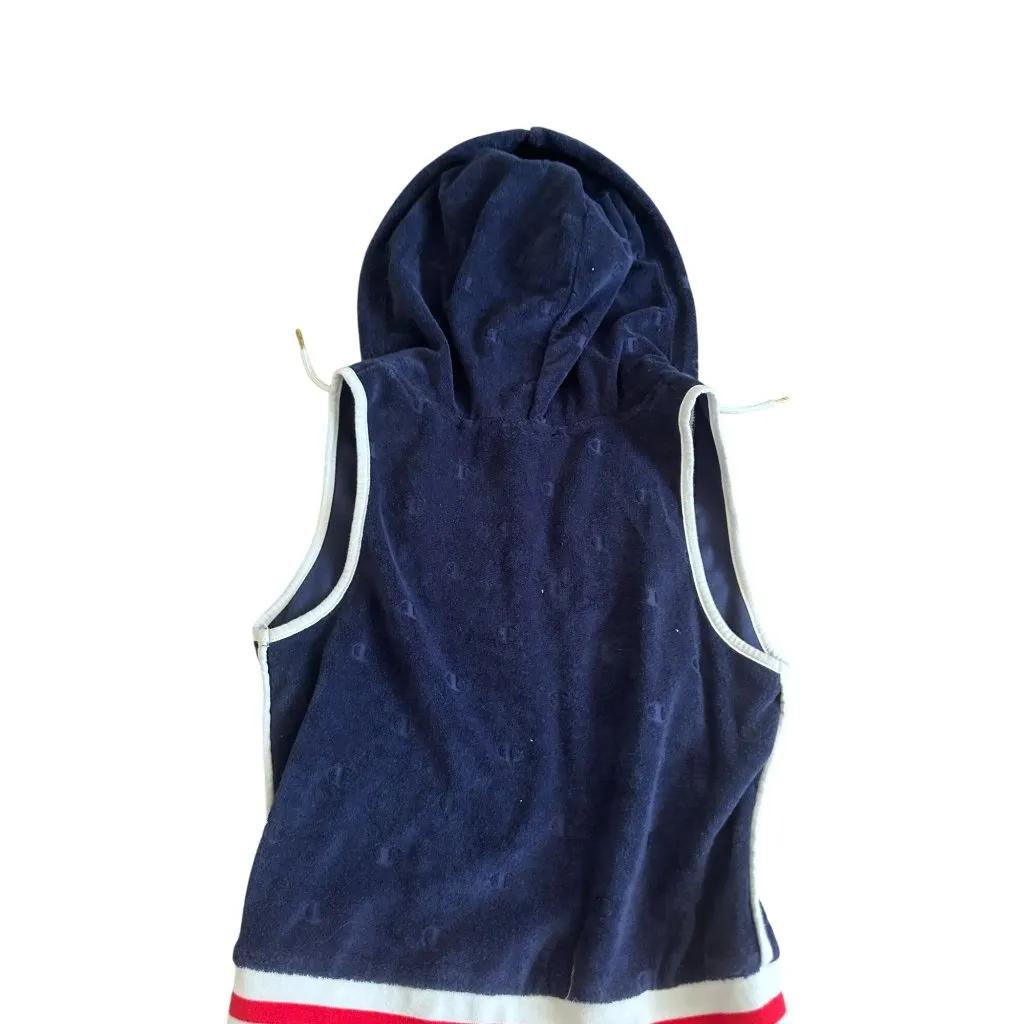 CHAMPION Women's Navy Blue Terry Hooded Romper Size Small - Image 2