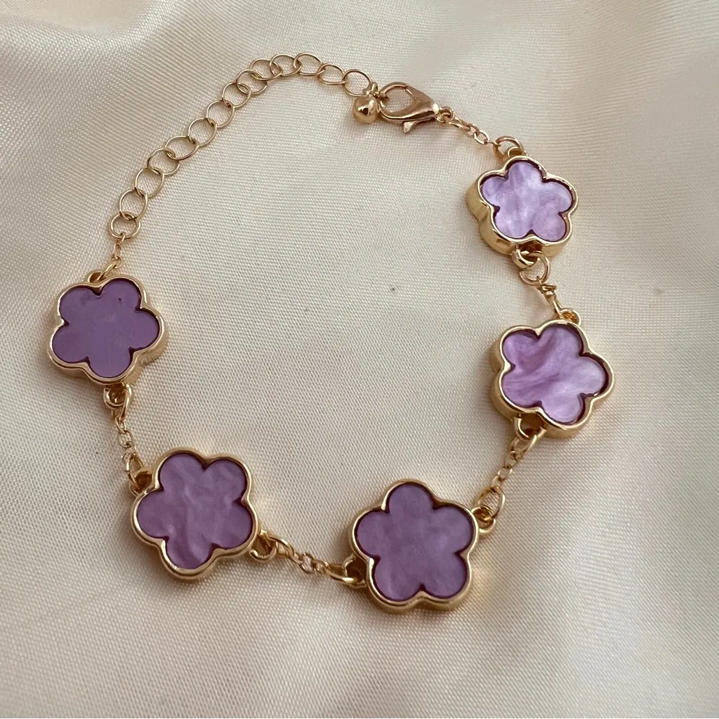 18K Gold Fulled Purple clover Necklace SET on stainless steel Womens jewelry - Image 4