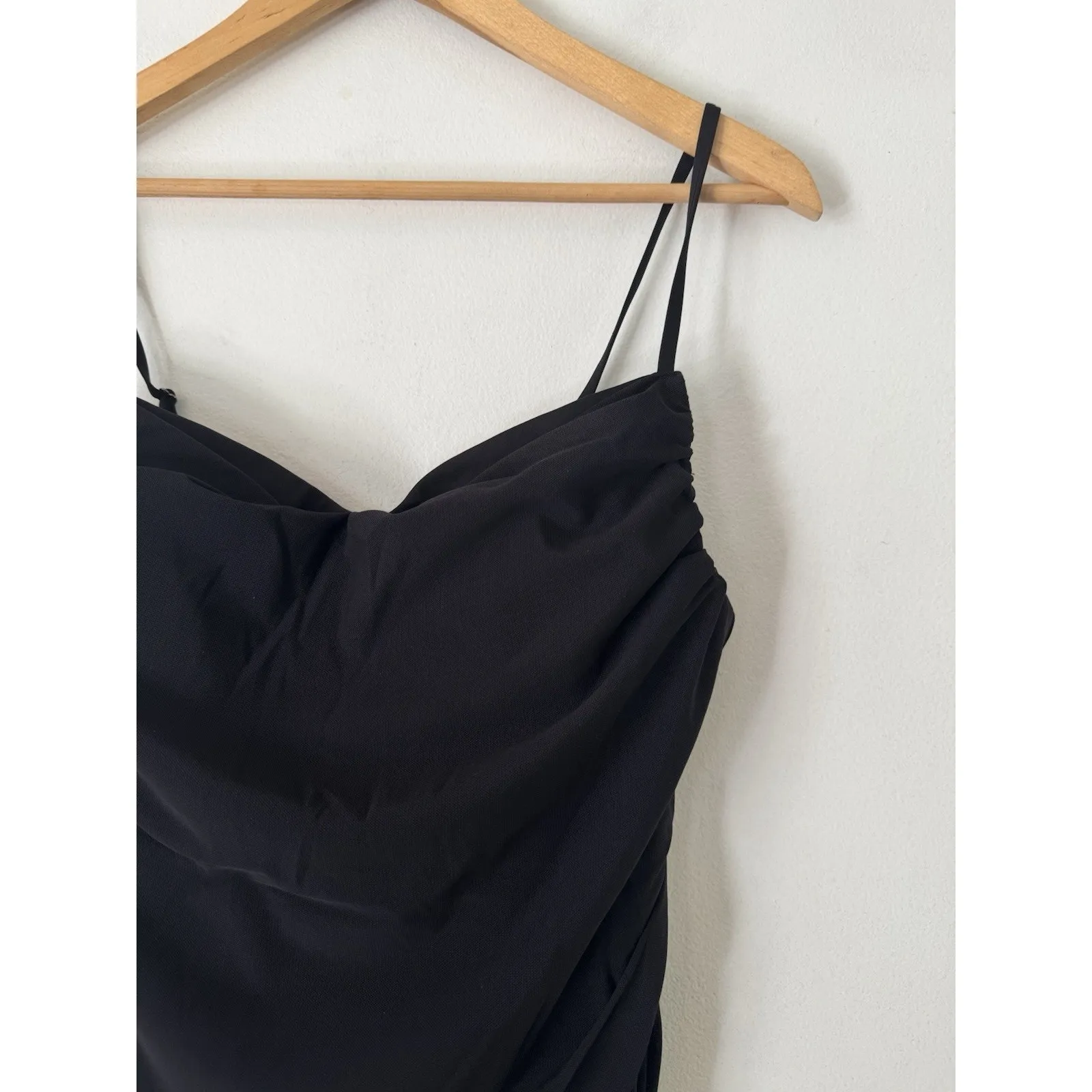 NWT Halara Black Chiffon Ruched Spaghetti Strap Mini Dress Size Large - Image 4