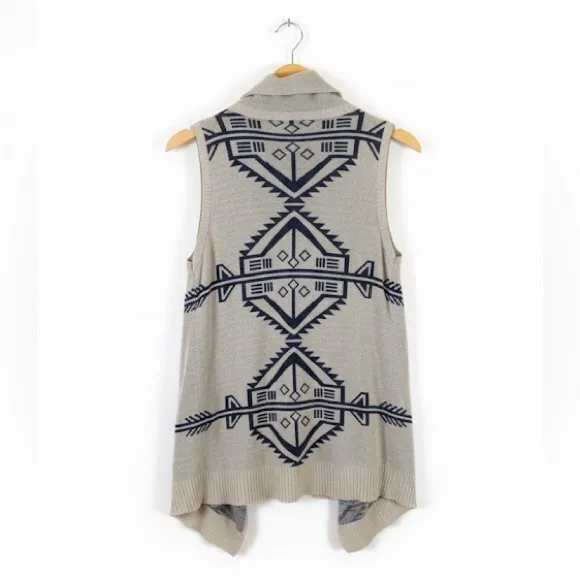 Charming Charlie Neutral Boho Navy Blue and Khaki Jacket - Image 3