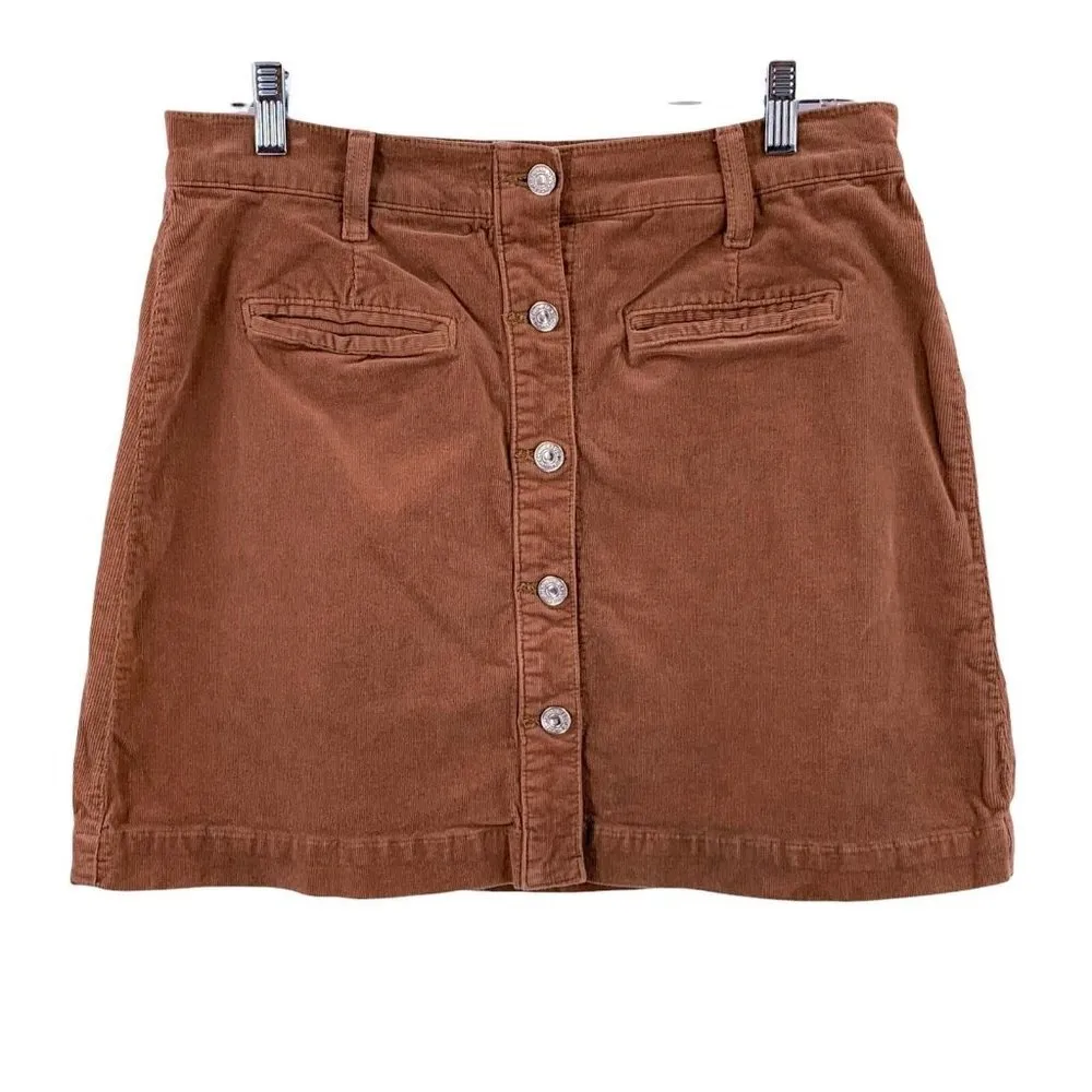 7FAMK Brown Corduroy Button Front Skirt Size 31 - Image 4