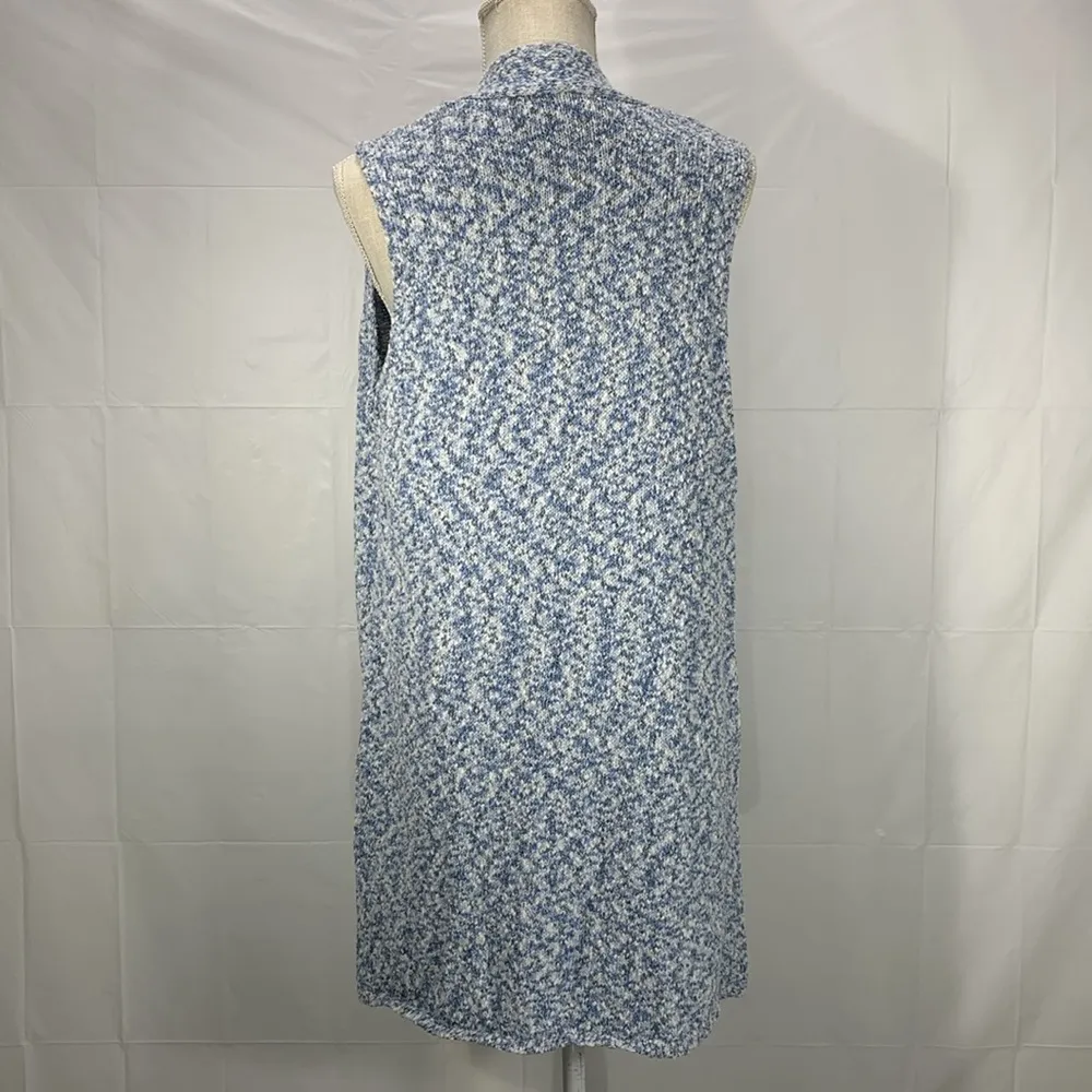 Loft Outlet Longline Blue White Marled Sleeveless Duster Cardigan Large - Image 7