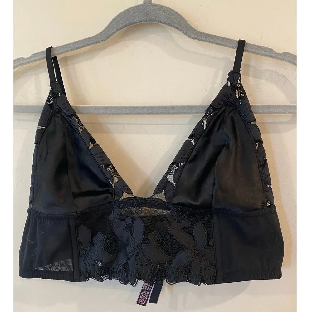 Victorias Secret Luxe Lingerie Long Line Floral Embroidered Bralette Black Large - Image 3