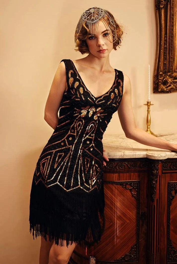 Roaring 20s Flapper Dress Black Size XS - Image 2