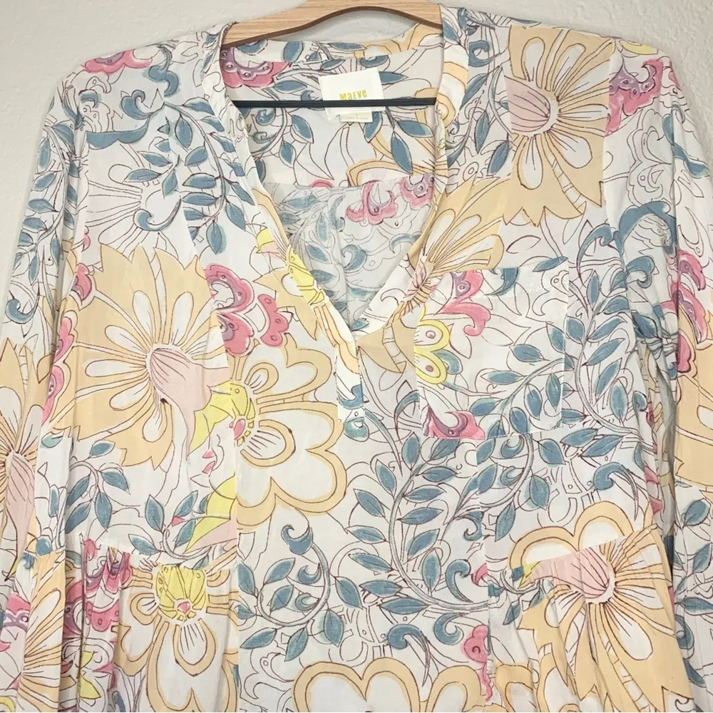 Anthropologie Maeve Multicolor Floral Handkerchief Hem Lightweight Top Size 4 - Image 3