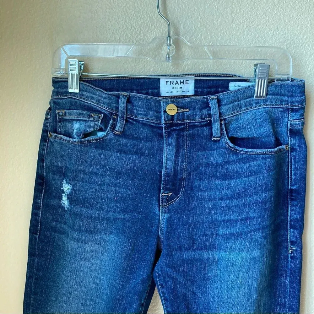 FRAME Le Skinny de Jeanne Chewed Hem Medium Wash Jeans Size 28 - Image 3