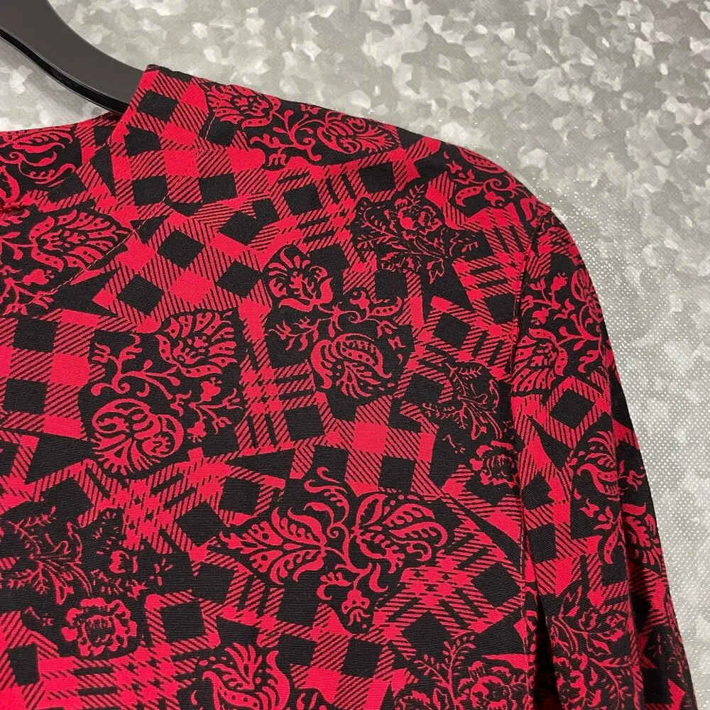 Jones New York Vintage 80's Red Buffalo Check Floral Top - Size 6 - Long Sleeves - Image 2