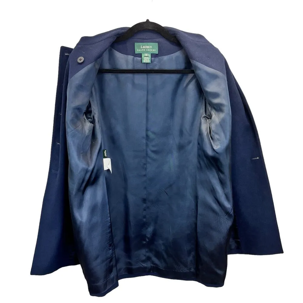 Lauren Ralph Lauren Womens Overcoat Jacket Blue Size 10 Worsted Wool Mid Length - Image 6