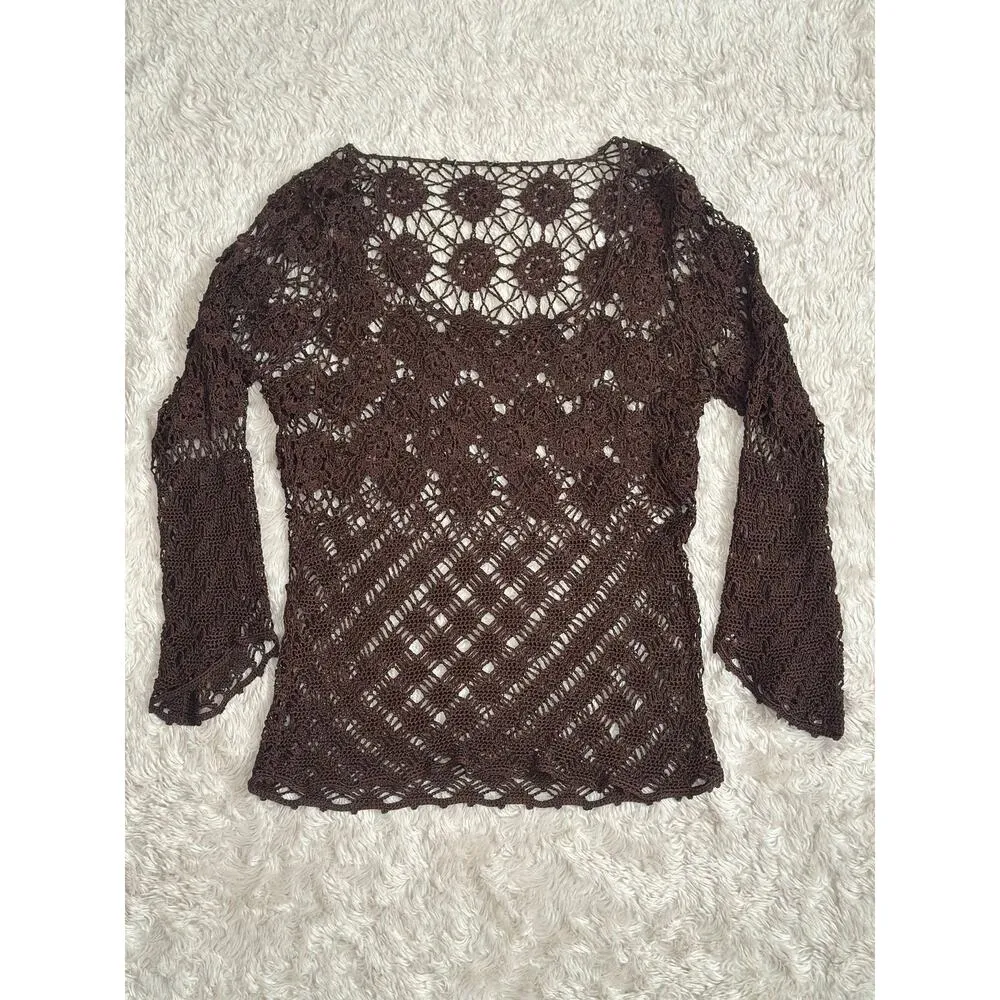 Y2K Vintage The Limited Womens Crochet Top M / L Brown Open Knit Boho Whimsigoth - Image 2