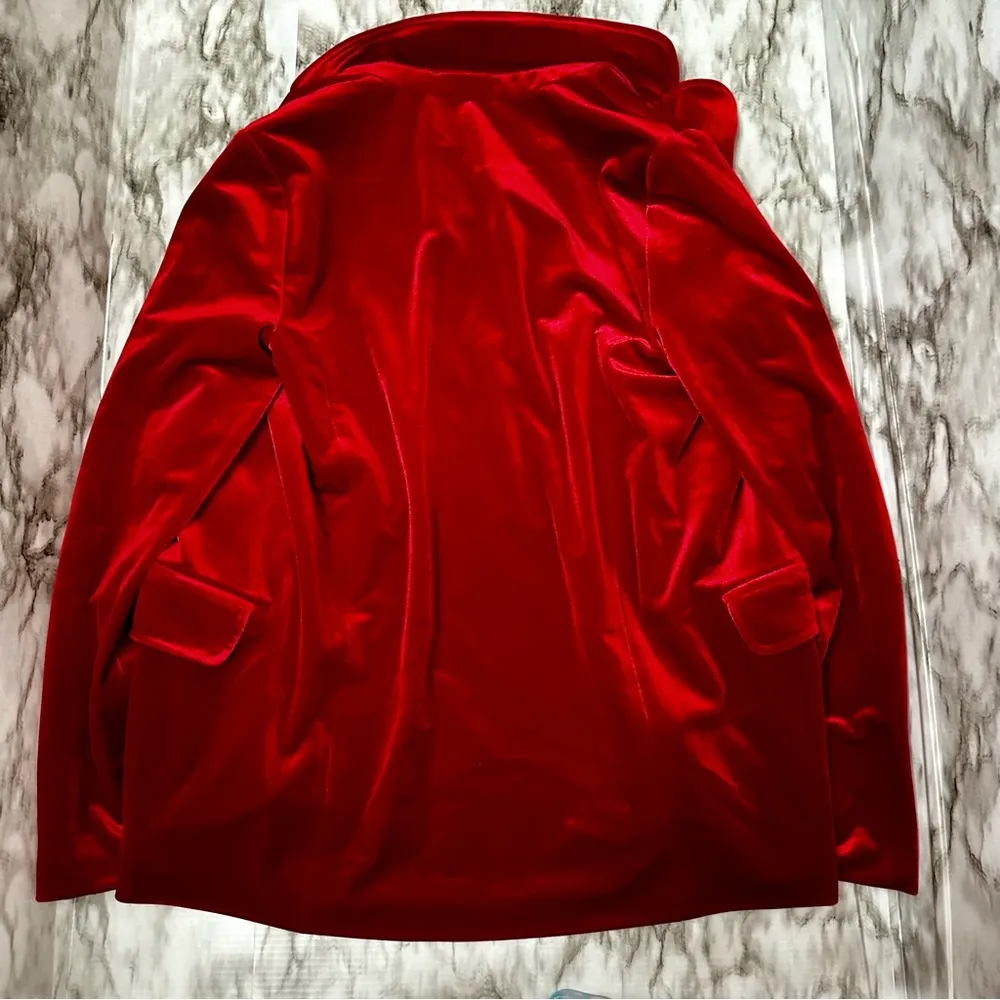 Joan Vass Women Sz 0 Red Velvet Two Button Blazer Holiday Evening Wear Luxury - Image 8