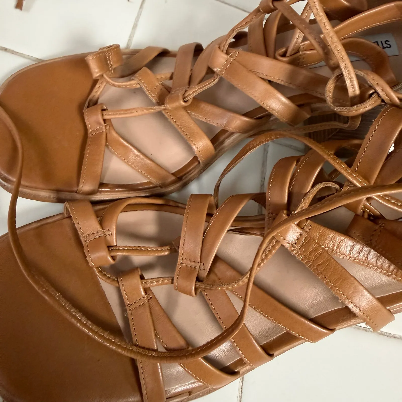 Steve Madden Sandals Size 10 Tan Leather Cherri Block Heel Strappy Heels NEW - Image 2