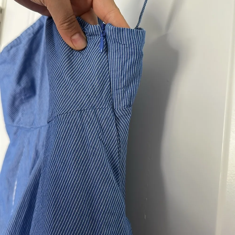 Zara Poplin Pinstripe Blue Midi Dress Pockets Sz M - Image 11